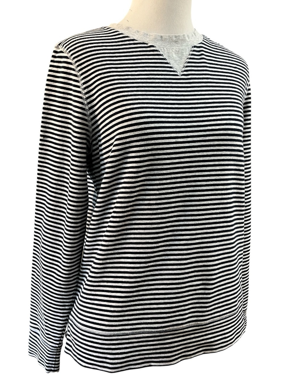 LL BEAN VINTAGE STRIPED LONG SLEEVE TOP GRAY BLUE SIZE EXTRA SMALL